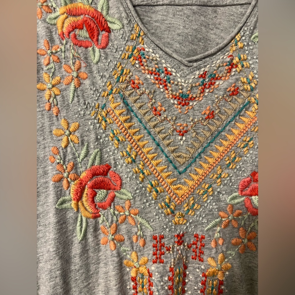 Johnny Was Surya Short-Sleeve Embroidered Tunic Dress Size M